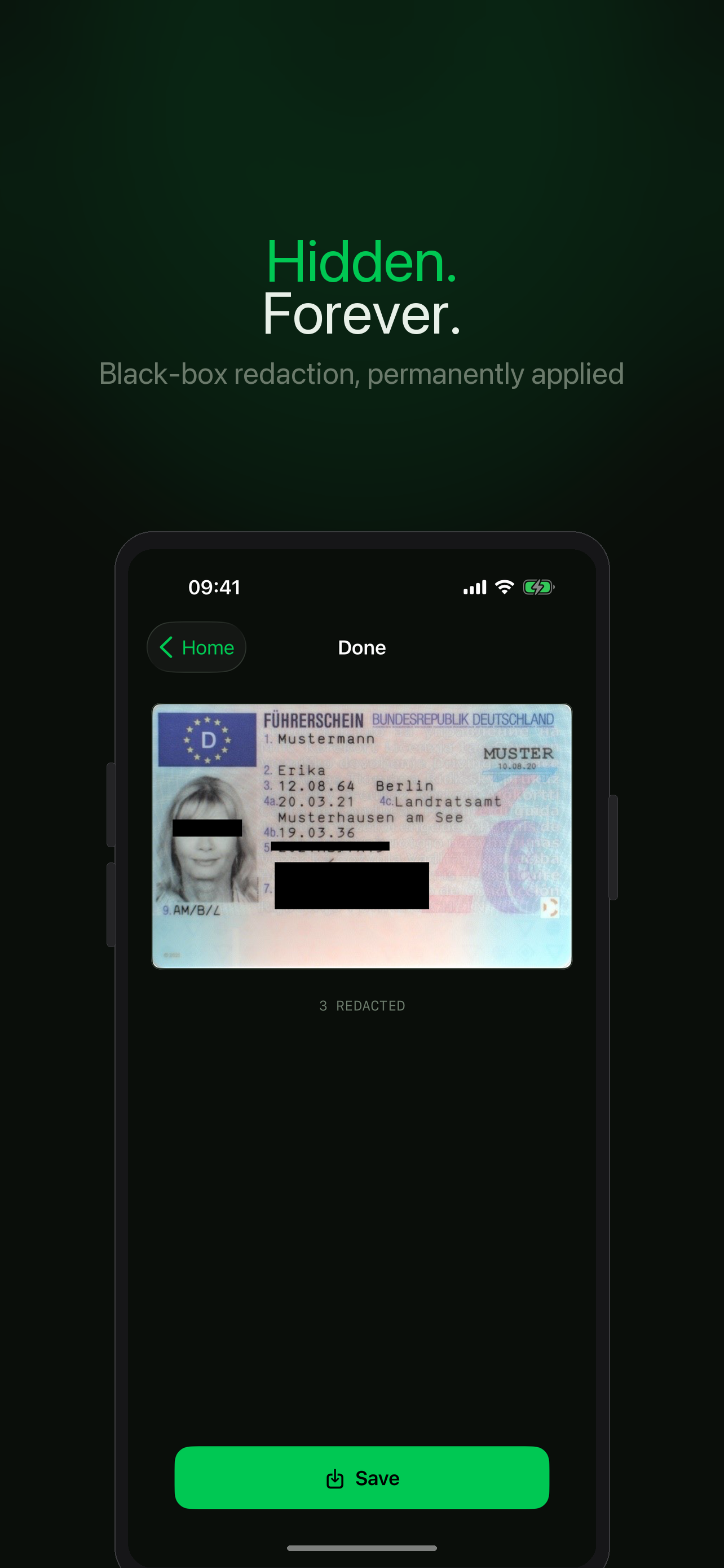 Nullify app screenshot showing AI redaction results